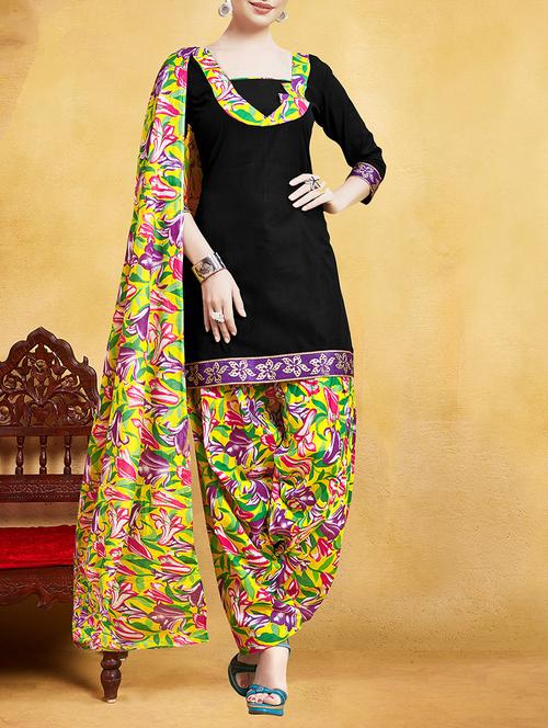 black cotton patiyala suits dress material - 13698733 - Very Small Image - 1