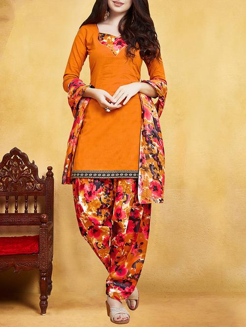 orange cotton patiyala suits dress material - 13698734 - Very Small Image - 1