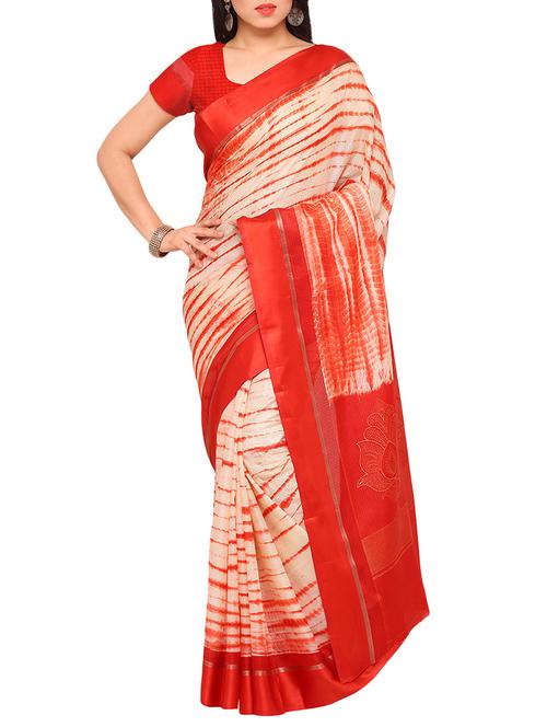 red cotton silk printed saree with blouse - 13698770 - Very Small Image - 1