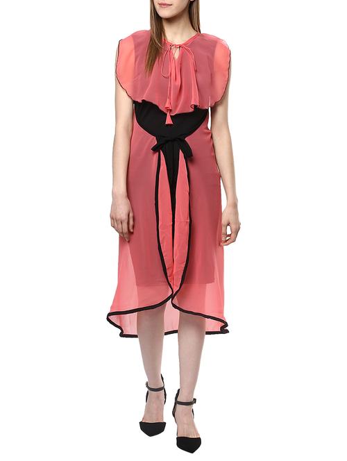 pink georgette layered dress - 13698792 - Very Small Image - 1