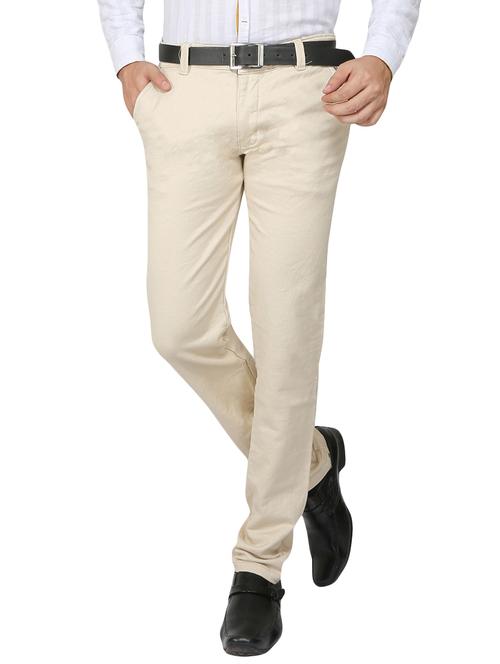 beige cotton flat front trousers - 13701471 - Very Small Image - 1