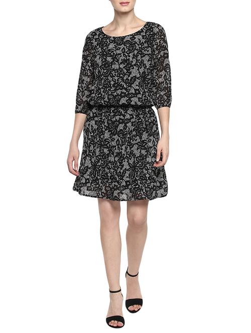 black printed georgette blouson dress - 13701766 - Very Small Image - 1