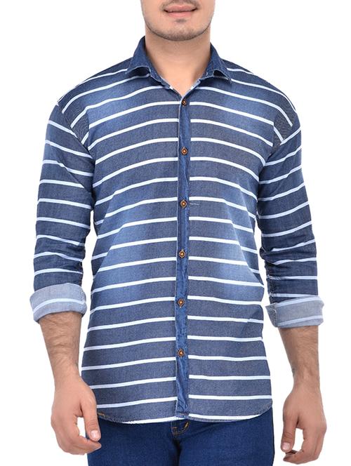 blue denim casual shirt - 13709389 - Very Small Image - 1