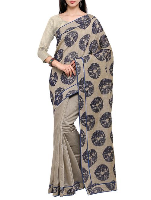beige cotton blend printed saree - 13709948 - Very Small Image - 1