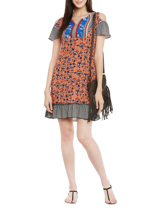 orange viscose aline dress - 13711862 - Very Small Image - 1