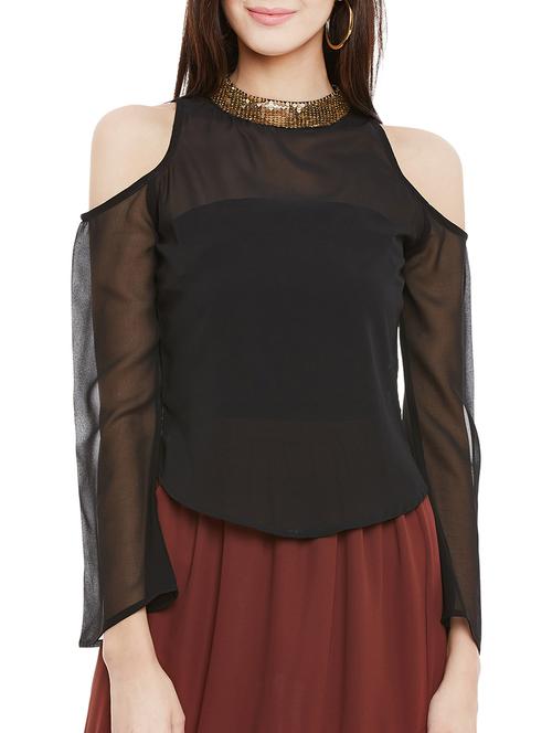 embellished mock neck cold shoulder top - 13711870 - Very Small Image - 1