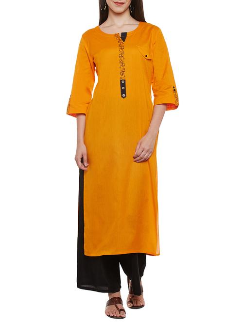 mustard cotton straight kurta - 13711892 - Very Small Image - 1