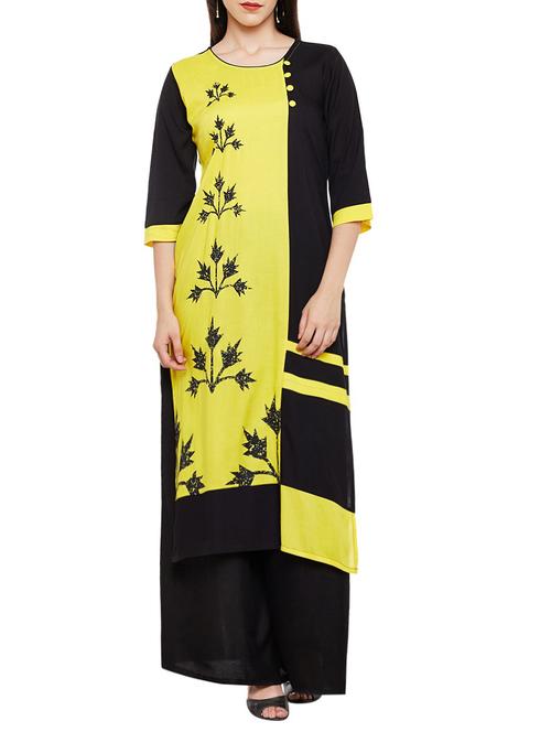 yellow rayon straight kurta - 13711895 - Very Small Image - 1