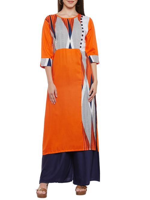 orange rayon straight kurta - 13711906 - Very Small Image - 1