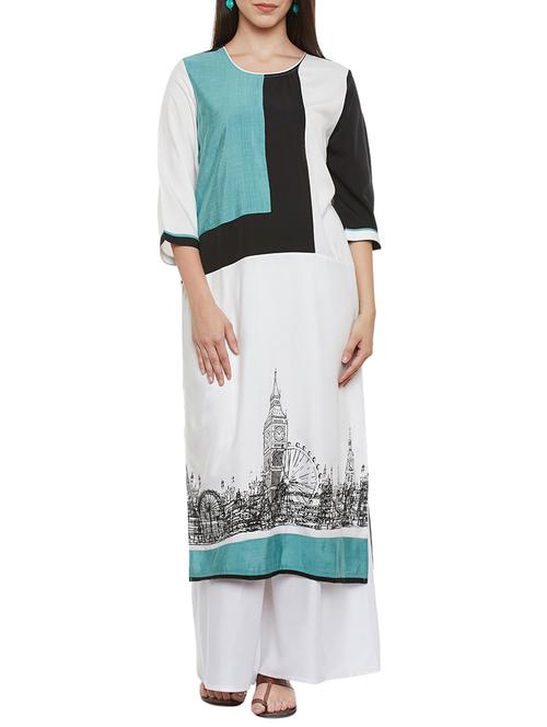 white rayon straight kurta - 13711907 - Very Small Image - 1