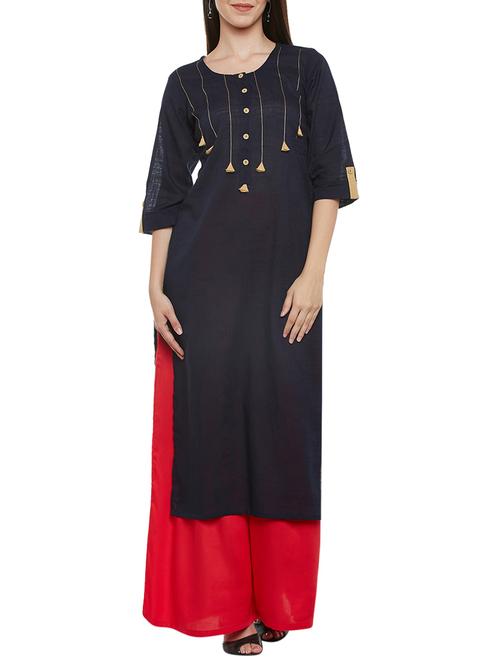 black cotton straight kurta - 13711915 - Very Small Image - 1