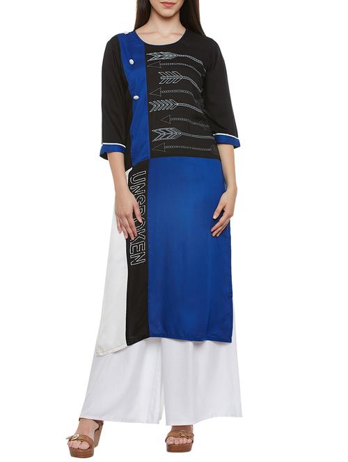 blue rayon straight kurta - 13711923 - Very Small Image - 1