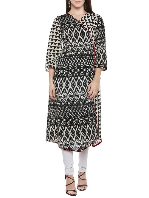 black cotton angrakha kurta - 13711928 - Very Small Image - 1