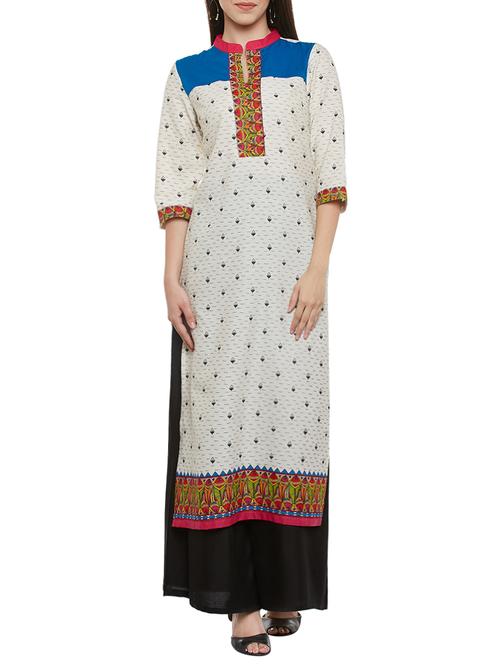 white colored cotton straight kurta - 13711943 - Very Small Image - 1
