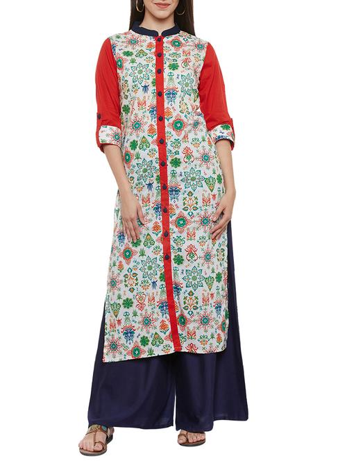 white cotton straight kurta - 13711945 - Very Small Image - 1