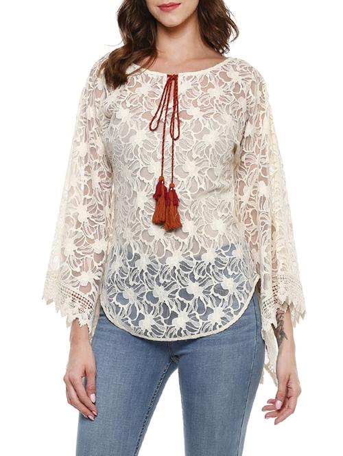 solid cream net top - 13712057 - Very Small Image - 1