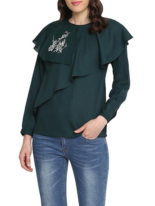 dark green embroidered regular top - 13713267 - Very Small Image - 1