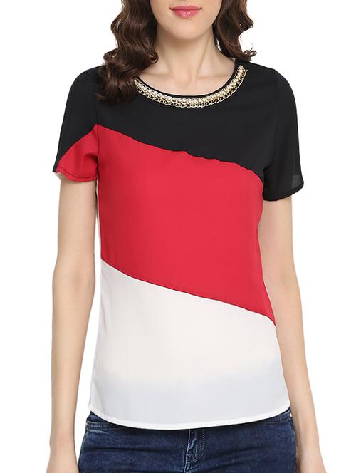 embellished neck color block top - 13713276 - Very Small Image - 1