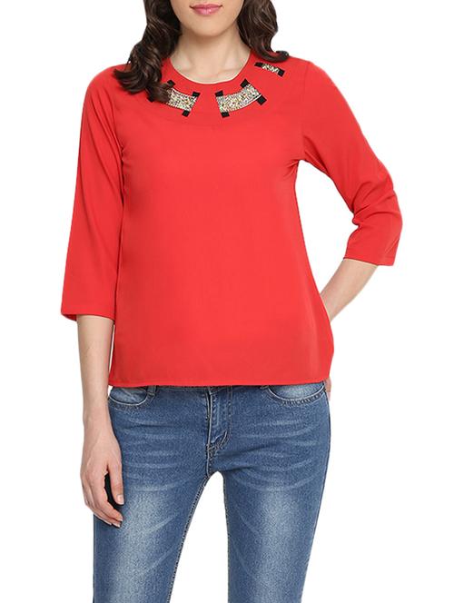round neck embellished regular top - 13713278 - Very Small Image - 1