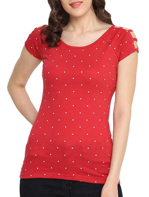 red polka dots printed cotton regular top - 13713288 - Very Small Image - 1