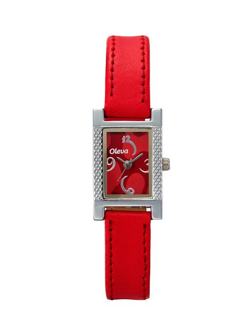 oleva red ladies leather strap analog watch - 13715946 - Very Small Image - 1
