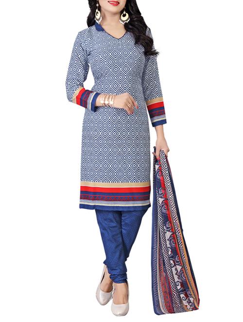 blue crepe printed churidaar suits dress material - 13716002 - Very Small Image - 1