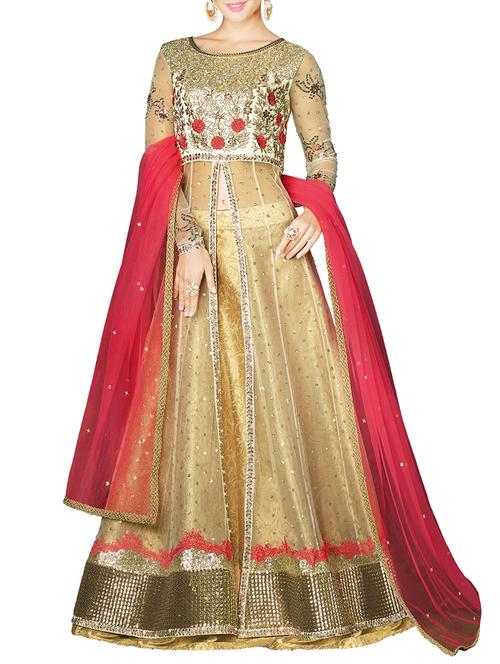 cream net unstitched suit - 13718661 - Very Small Image - 1