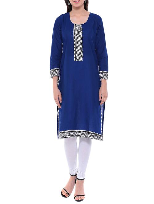 blue cotton printed straight kurta - 13718828 - Very Small Image - 1