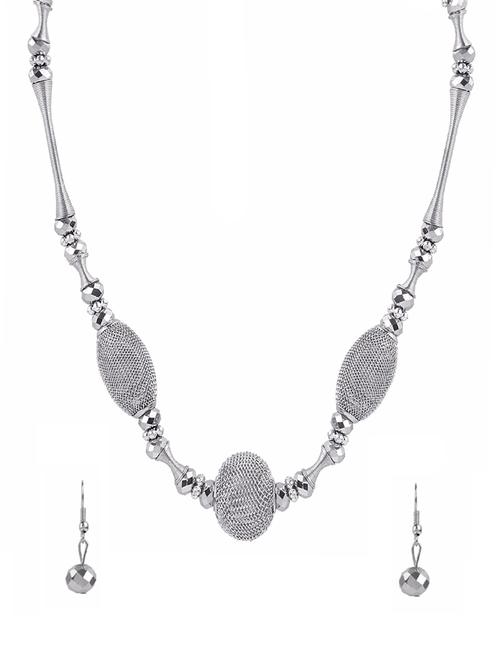 silver metal long necklace and earrings - 13719124 - Very Small Image - 1