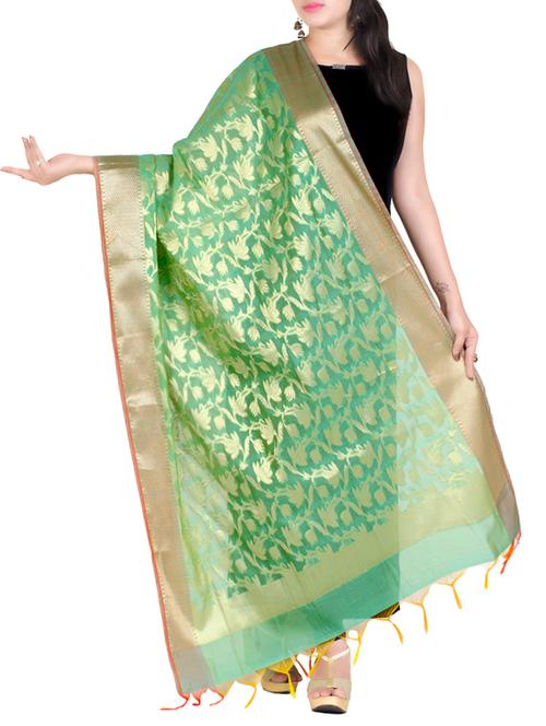 chandrakala green banarasi dupatta - 13720655 - Very Small Image - 1