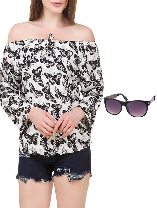 black printed poly crepe regular top with sunglasses - 13721547 - Very Small Image - 1