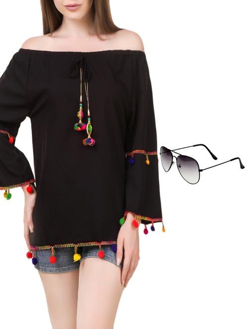 black poly crepe regular top with sunglasses - 13721550 - Very Small Image - 1