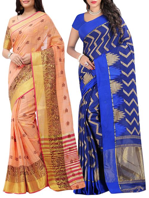 combos (set of 2) multi color woven sarees with blouse - 13721609 - Very Small Image - 1