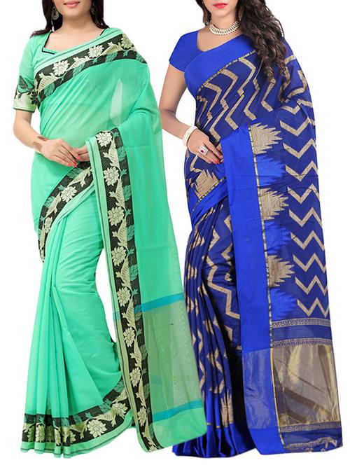 combos (set of 2) multi color woven sarees with blouse - 13721610 - Very Small Image - 1