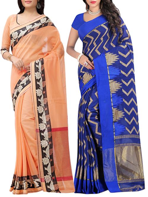 combos (set of 2) multi color woven sarees with blouse - 13721612 - Very Small Image - 1