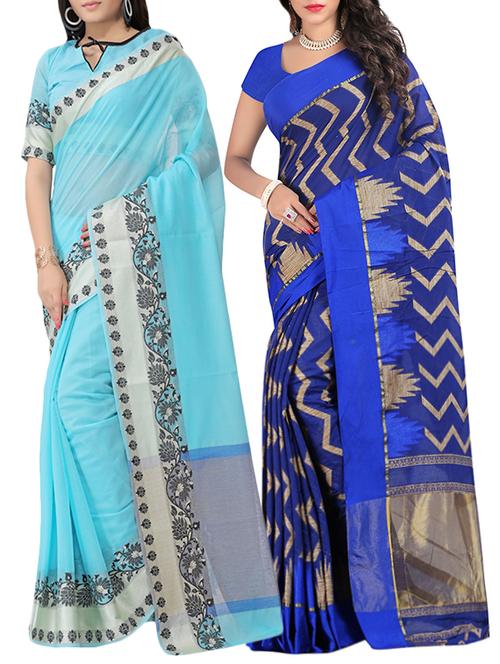combos (set of 2) multi color woven sarees with blouse - 13721630 - Very Small Image - 1