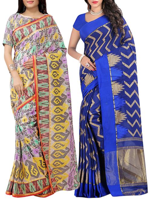 combos (set of 2) multi color woven sarees with blouse - 13721634 - Very Small Image - 1