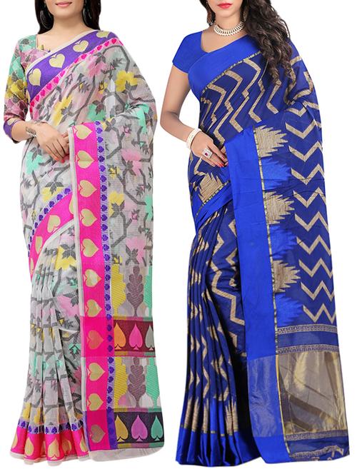 combos (set of 2) multi color woven sarees with blouse - 13721636 - Very Small Image - 1