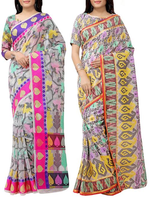 combos (set of 2) multi color woven sarees with blouse - 13721639 - Very Small Image - 1
