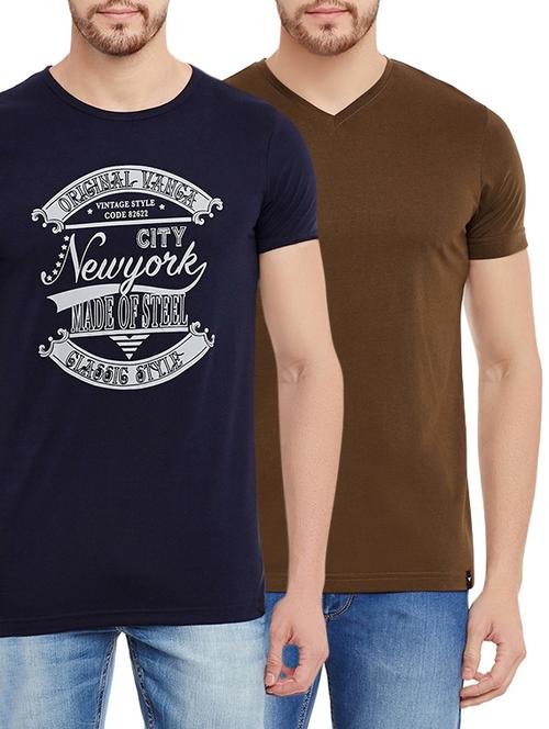 blue brown set of 2 cotton t-shirt - 13721969 - Very Small Image - 1