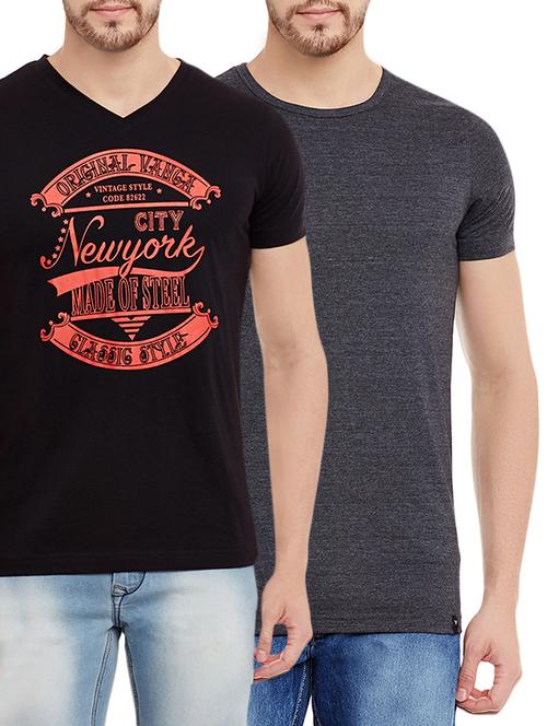 black grey set of 2 cotton t-shirt - 13721986 - Very Small Image - 1