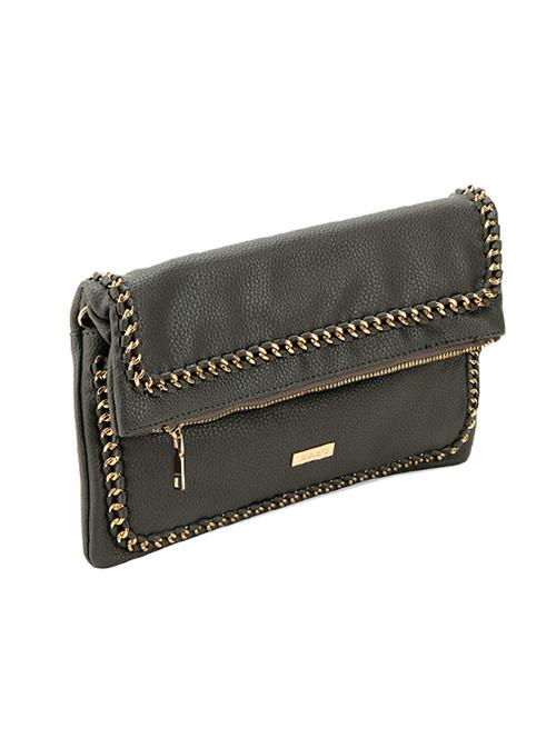 grey leatherette fold over clutch - 13722430 - Very Small Image - 1