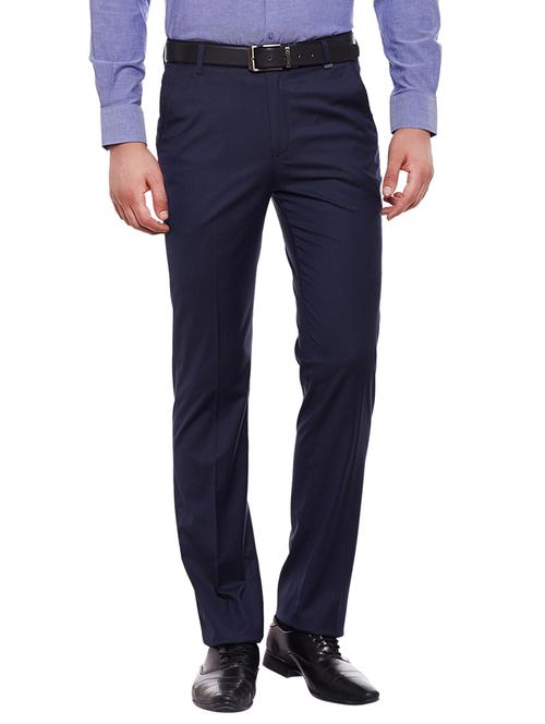 navy blue polyester flat front trousers formal - 13723038 - Very Small Image - 1