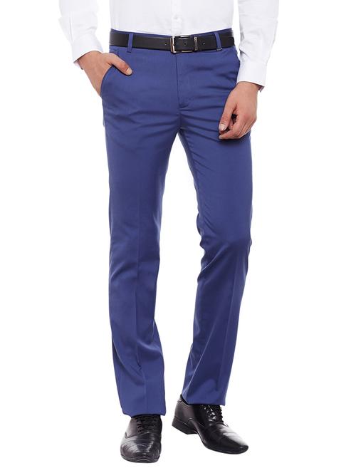 navy blue polyester flat front trousers formal - 13723041 - Very Small Image - 1