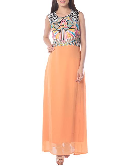 orange georgette fit & flare kurta - 13724219 - Very Small Image - 1