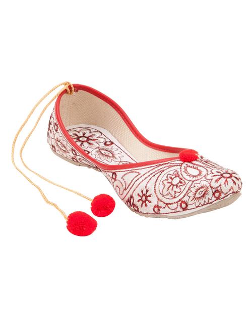 red pom poms embroidered slip on jutis - 13725234 - Very Small Image - 1
