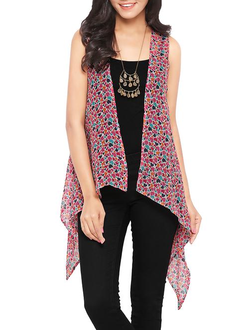red printed chiffon asymmetric shrug - 13729130 - Very Small Image - 1