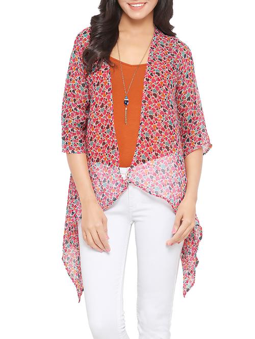 pink printed chiffon asymmetric shrug - 13729131 - Very Small Image - 1