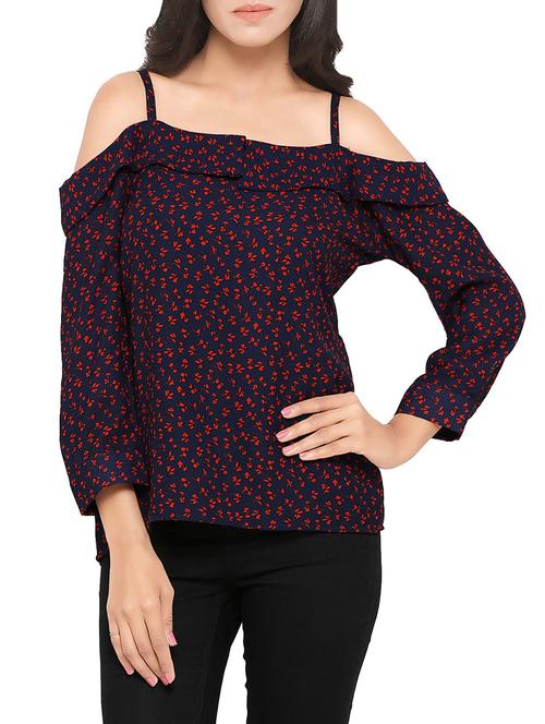 navy blue printed poly crepe top - 13729134 - Very Small Image - 1