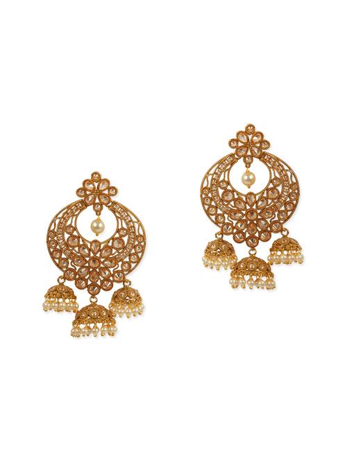golden metal drop earrings - 13730009 - Very Small Image - 1
